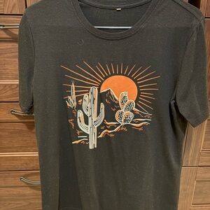 SHEIN Black Tee with Orange Desert Print